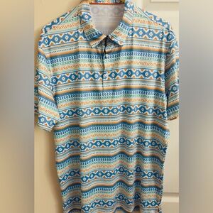 Maelreg Polo Shirt Mens Large Blue Golf Performance Southwestern Aztec Striped